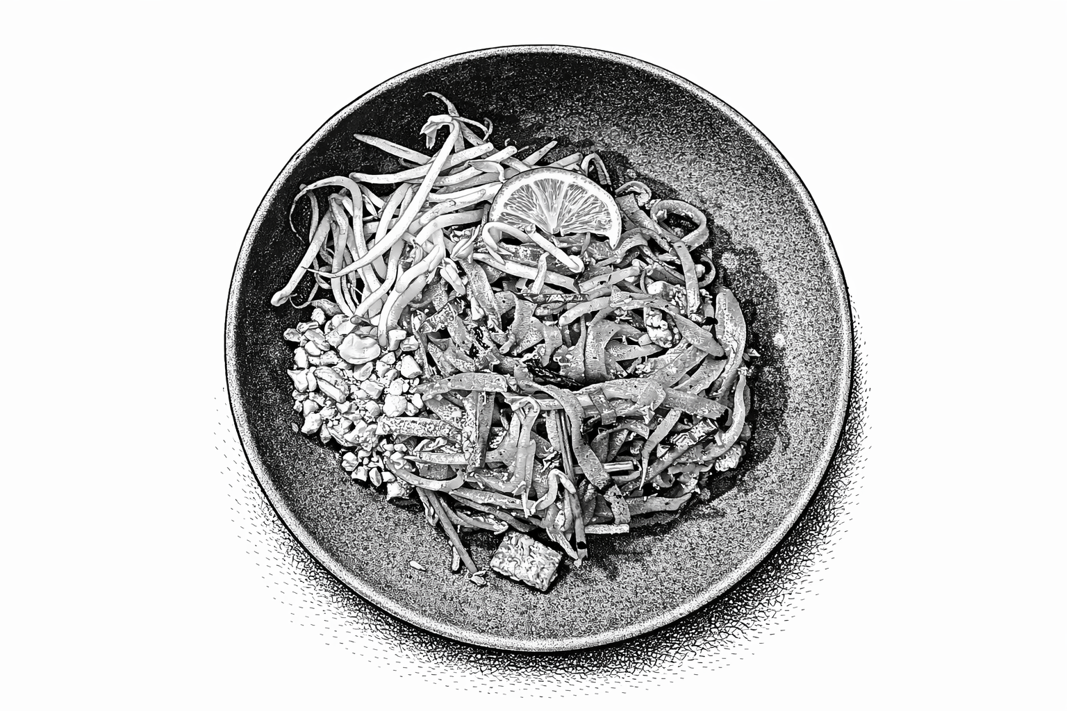 Pad Thai Tofu - rice noodles, tofu, egg, garlic chives, bean sprout, tamarind sauce, cashew nuts